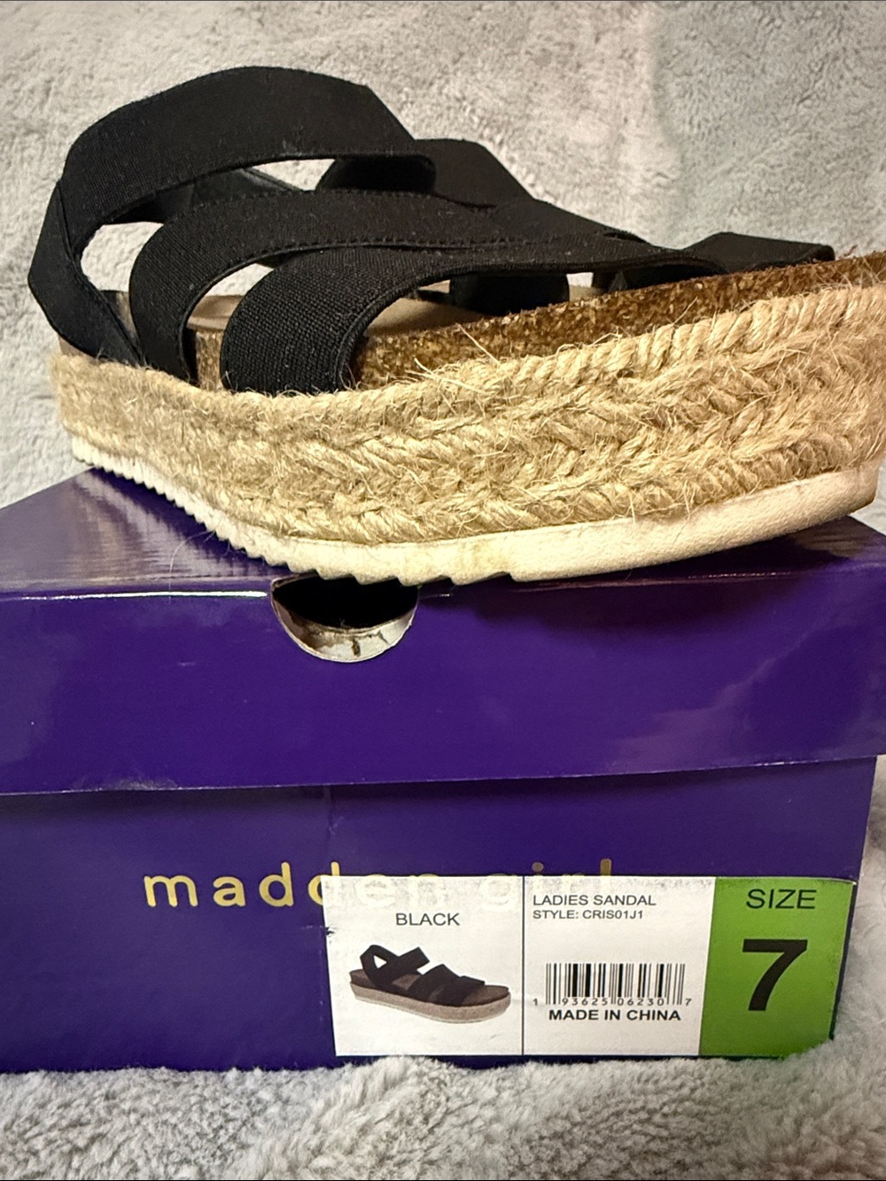 Madden Girl Black Espadrille Platform Slide Sandal